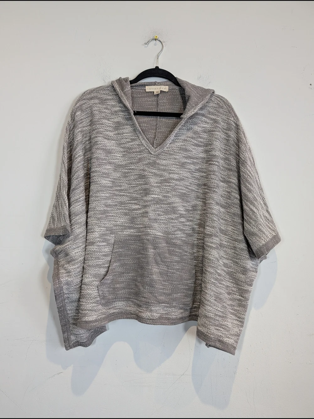lovestitch V-Neck Hooded Sweater in Light Gray Mix, ONE SIZE